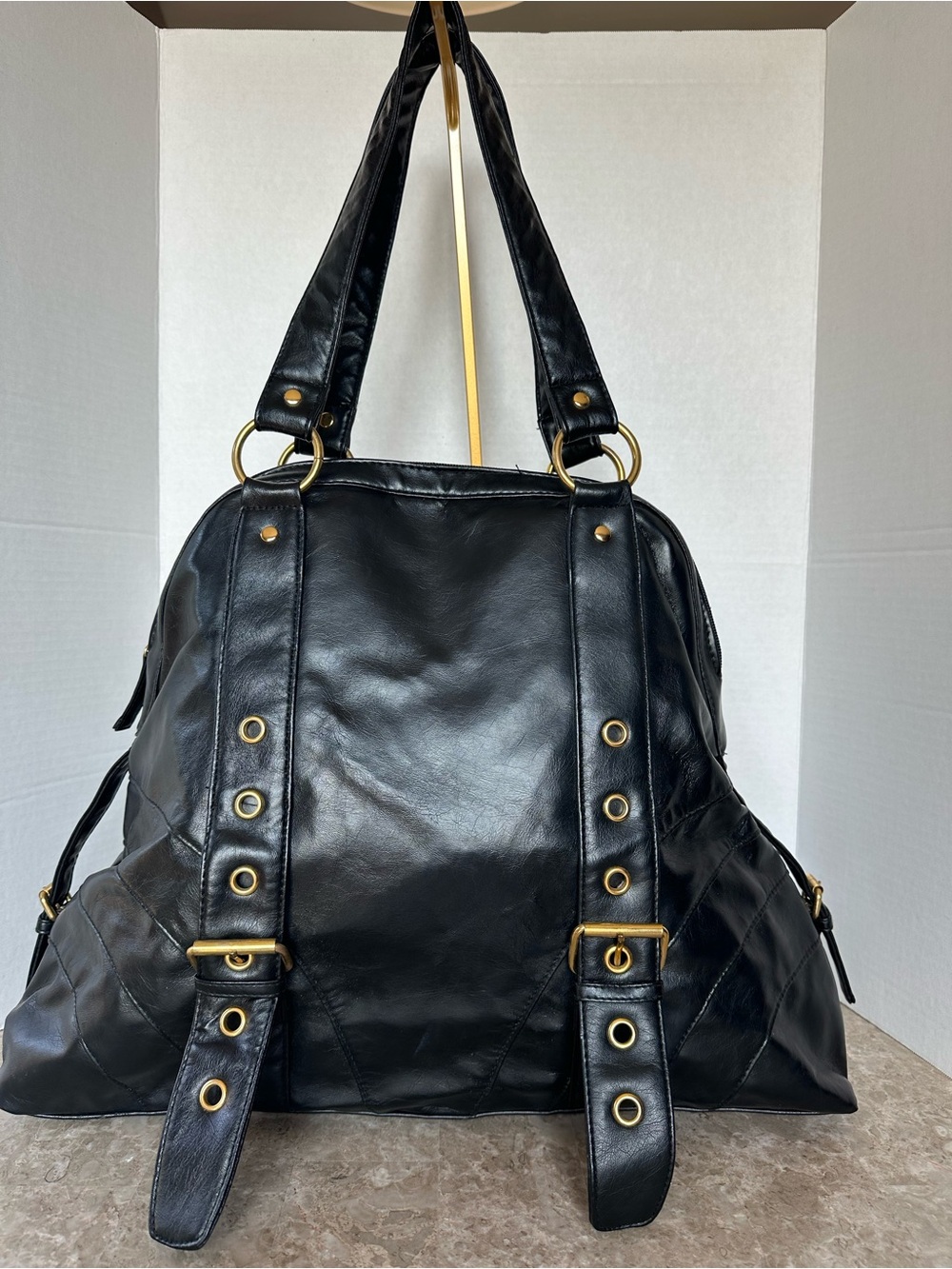 Gothic Corporate Grunge Black Faux Leather Hobo Bag Indie Sleaze Buckle Y2K Tote
